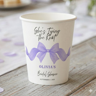 Gobelets En Papier Violet Chic Noeud Elle Attache le Nœud Réception d