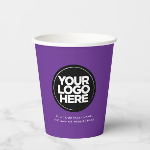 Gobelets En Papier Violet   Logo et texte personnalisés