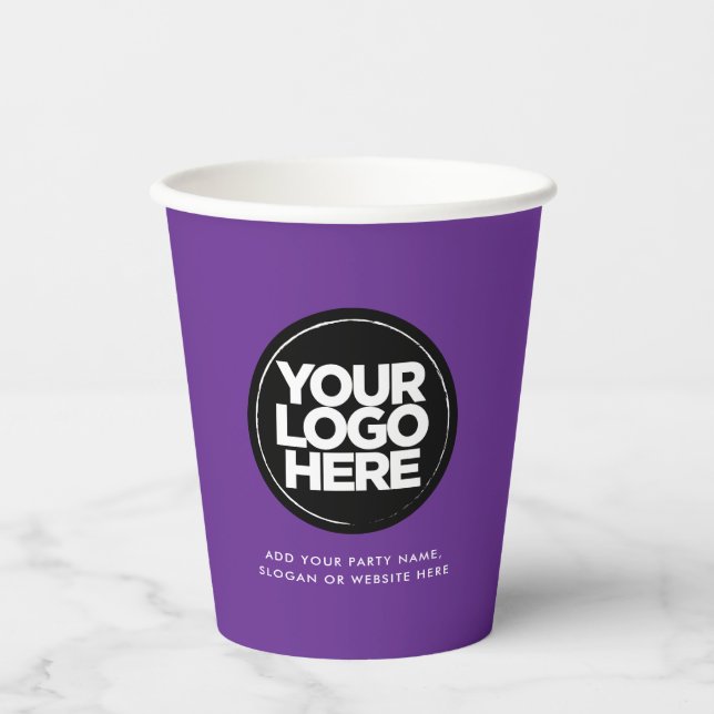 Gobelets En Papier Violet | Logo et texte personnalisés (Recto)