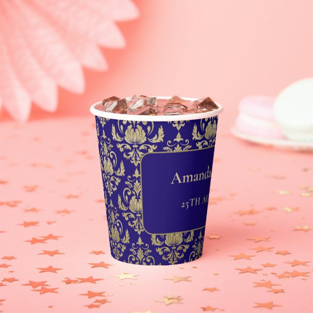 Gobelets En Papier Violet moderne violet Motif or Mariage (Insitu)