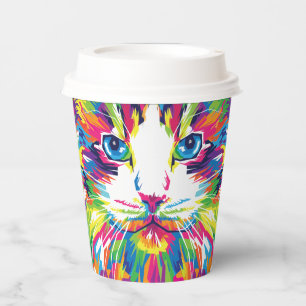 Gobelets En Papier Visage de Chat Design Géométrique Prismatique-3245