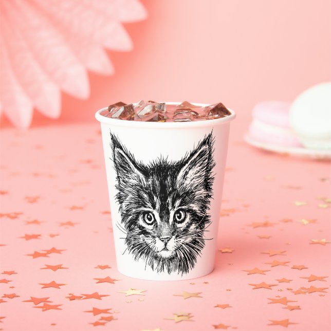 Gobelets En Papier Visage de Kitten noir et blanc (Insitu)