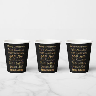 Gobelets En Papier Vœux de Noël en paillettes dorées multilingues 