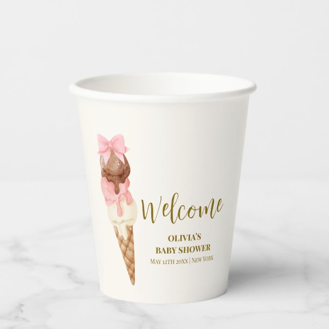Gobelets En Papier Voici le Baby shower de glace Scoop Bow Ice Cream  (Recto)