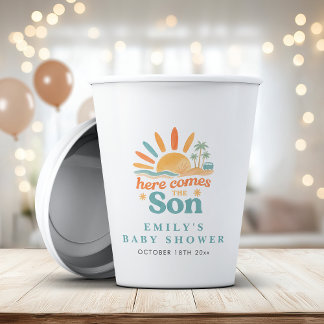 Gobelets En Papier Voici Le Fils Bébé Garçon Douche D'Été