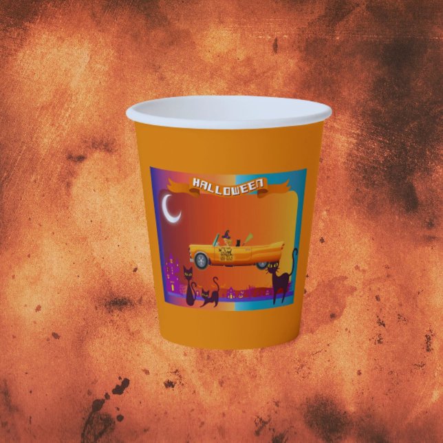 Gobelets En Papier Voiture De Conduite De Sorcière Halloween Dit (Créateur téléchargé)