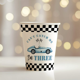 Gobelets En Papier Voiture de course Blue 3ème Anniversaire de enfant
