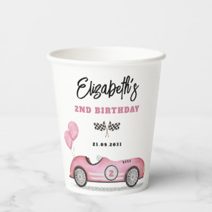 Gobelets En Papier Voiture de course rose vintage deux filles fête d'