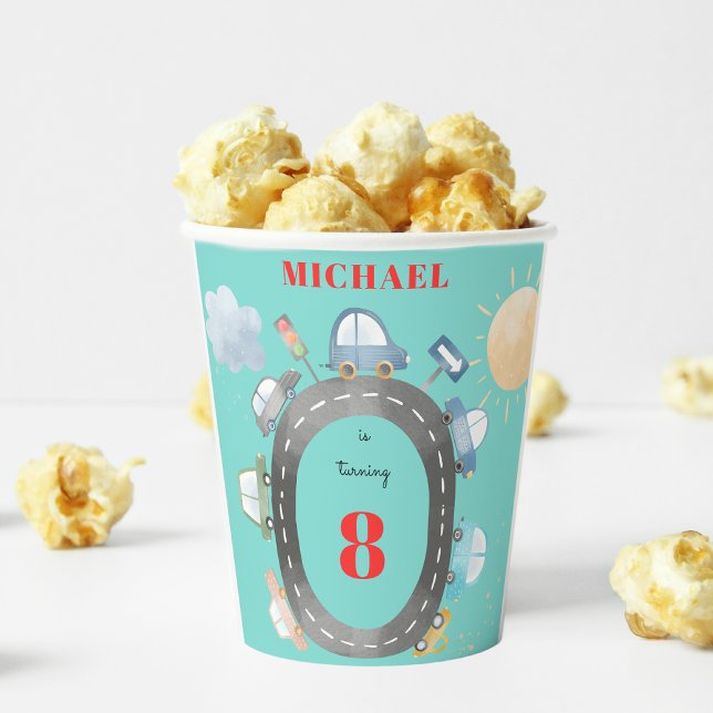 Gobelets En Papier Voitures et véhicules sur la route garçon annivers (Créateur téléchargé)