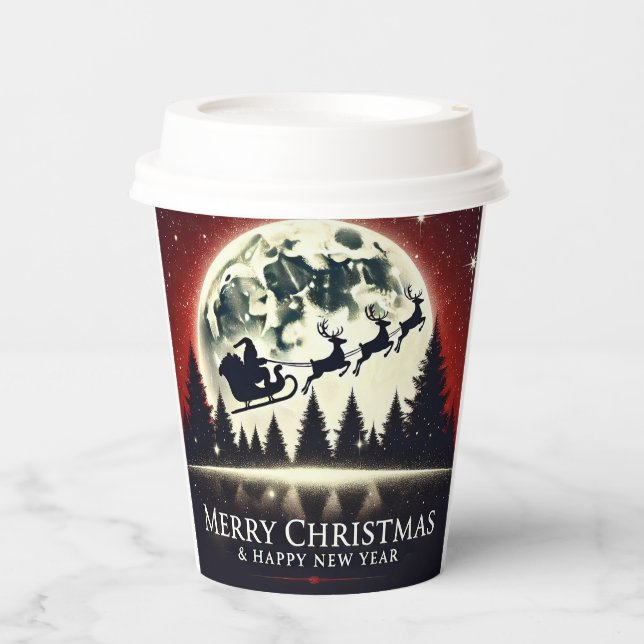 Gobelets En Papier Volant Silhouetté Père Noël et Reindeer (Recto)