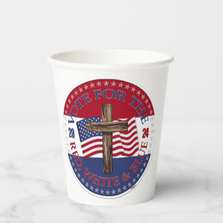 Gobelets En Papier Votez pour le drapeau à croix rouge, blanc et bleu