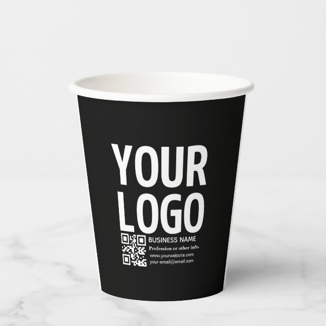 Gobelets En Papier Votre logo avec code QR et texte modifiables  (Recto)