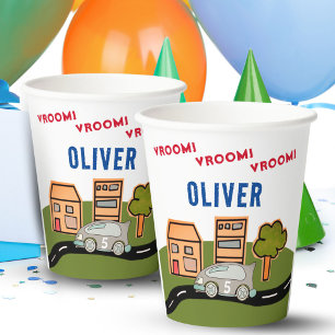 Gobelets En Papier Vroom Vroom Racing Car Road House Boy Anniversaire