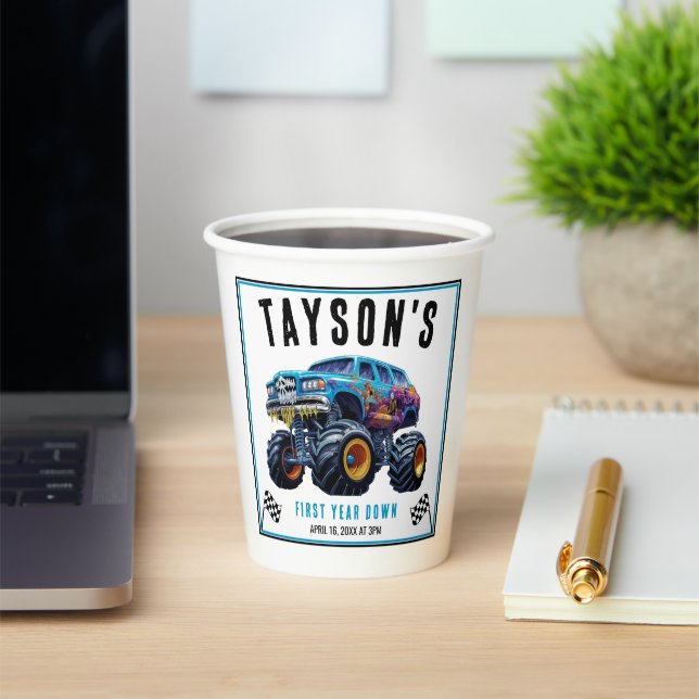 Gobelets En Papier Vroom Zoom Monster Camion Boom | 1ère fête d'anniv (Insitu)