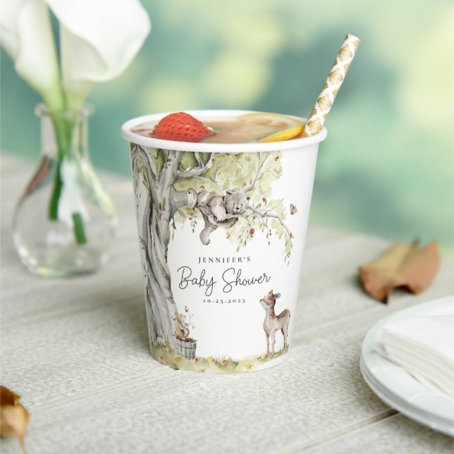 Gobelets En Papier Watercolor Baby shower forestier Woodland (Insitu)