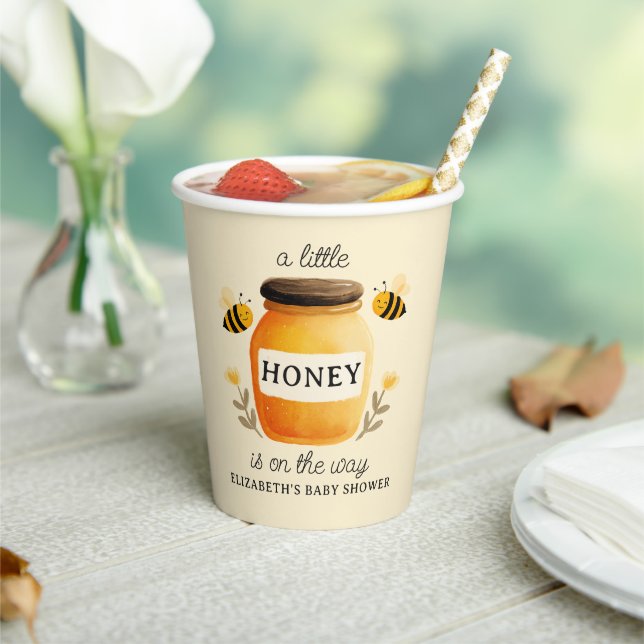 Gobelets En Papier Watercolor Honey & Bees Baby Shower Yellow (Insitu)