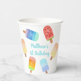 Gobelets En Papier Watercolor Popsicle Blue Boy Anniversaire