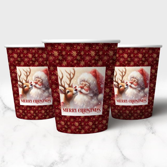 Gobelets En Papier Watercolor Santa Claus Rudolph Festive Christmas  (Watercolor Santa Claus Rudolph Festive Christmas Cups)