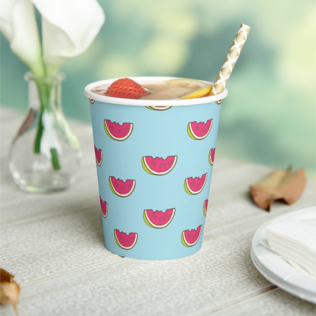Gobelets En Papier Watermelon Slices on Teal Pattern (Insitu)