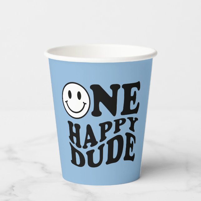 Gobelets En Papier Wavy One Happy Dude Preppy Smile Blue (Verso)