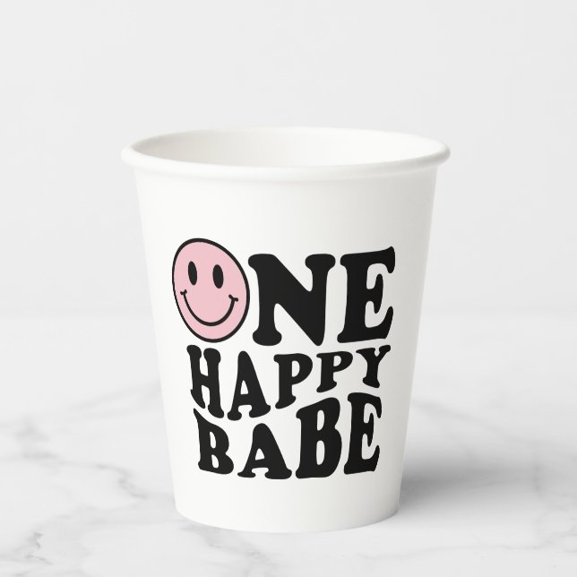 Gobelets En Papier Wavy Rose Preppy Smile One Happy Babe (Recto)