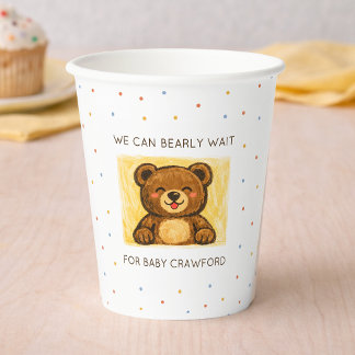 Gobelets En Papier We Can Bearly Wait! Simple Hand Drawn Baby Shower