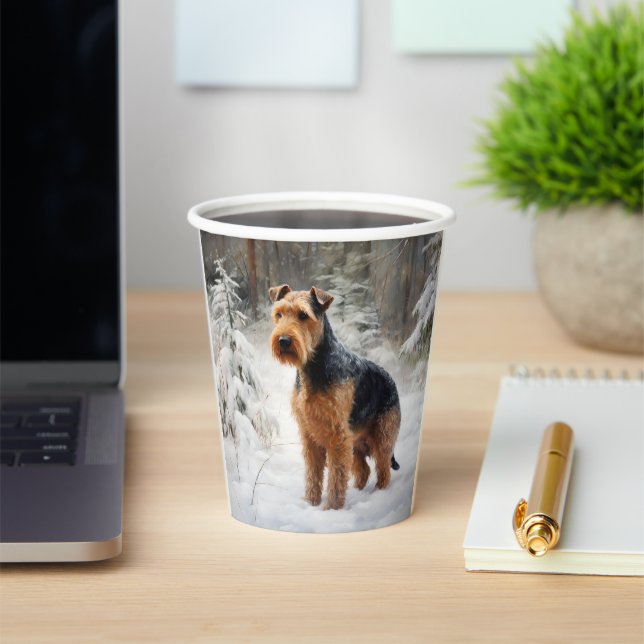 Gobelets En Papier Welsh Terrier Qu'il neige Noël  (Insitu)