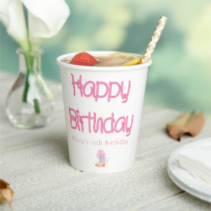 Gobelets En Papier Western Rope Pink Cowgirl Anniversaire