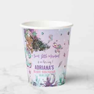 Gobelets En Papier Whimsical African Brown Skin Mermaid Baby shower