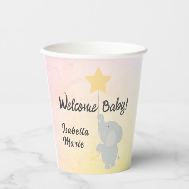Gobelets En Papier Whimsical Elephant Welcome Baby (Recto)