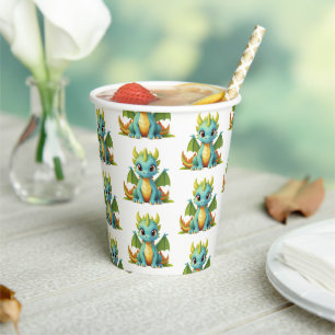 Gobelets En Papier Whimsical Green Baby Dragon Imaginaire Party