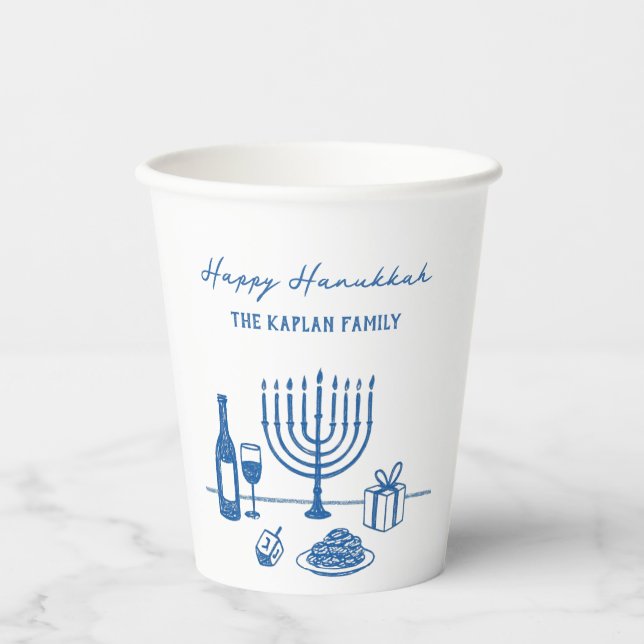 Gobelets En Papier Whimsical Hand Drawn Hanukkah Party Trendy Custom (Recto)