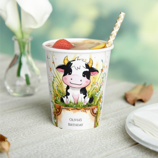 Gobelets En Papier Whimsical Kids Cow Anniversaire (Insitu)