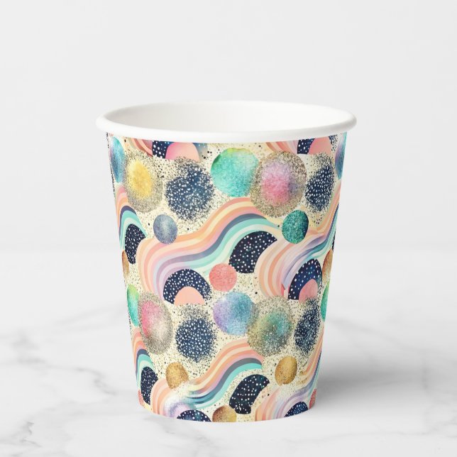 Gobelets En Papier Whimsical Pastel Rainbow Waves & Parties scintilla (Recto)