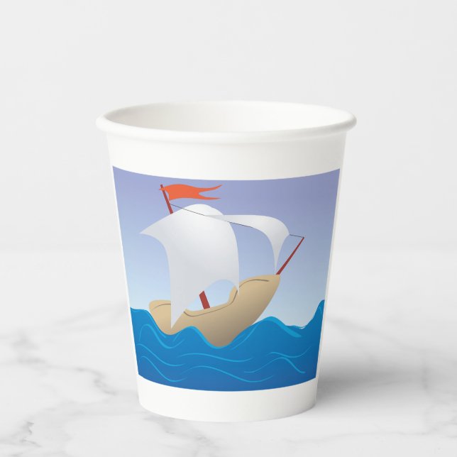 Gobelets En Papier Whimsical Peanut Boat Minimalist Sailing Ship (Recto)