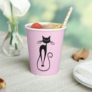 Gobelets En Papier Whimsical Skinny Chat noir rose