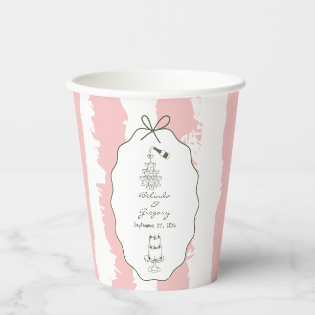 Gobelets En Papier Whimsical Stripes Handwritten Painted Wedding  (Recto)