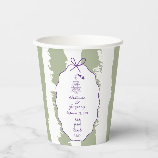 Gobelets En Papier Whimsical Stripes Handwritten Painted Wedding  (Recto)