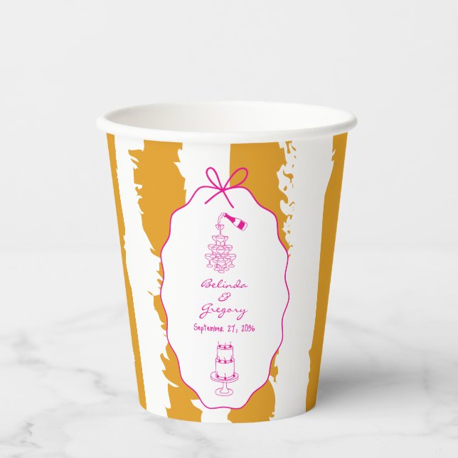 Gobelets En Papier Whimsical Stripes Handwritten Painted Wedding  (Recto)