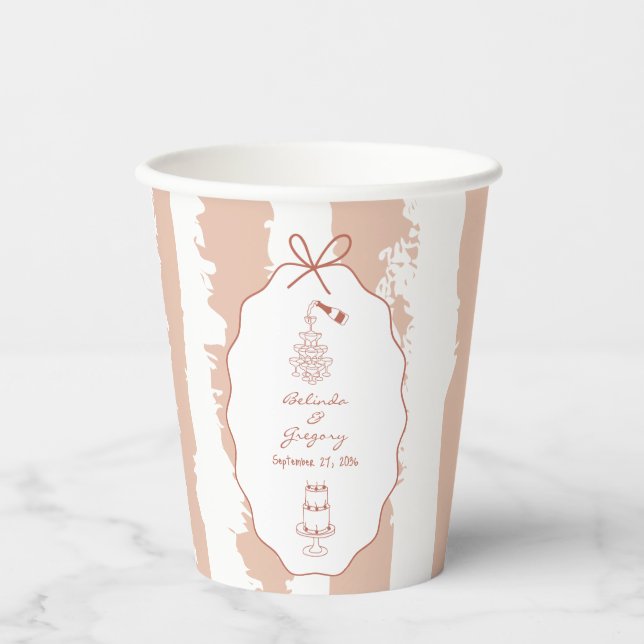 Gobelets En Papier Whimsical Stripes Handwritten Painted Wedding  (Recto)