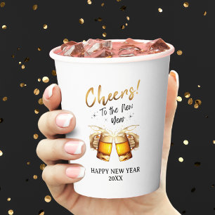 Gobelets En Papier White & Gold Cheers to New Years Eve Party 2024