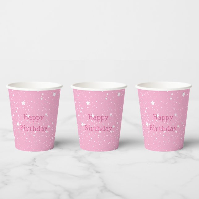 Gobelets En Papier White Pink Sky of Stars Birthday (Multi)