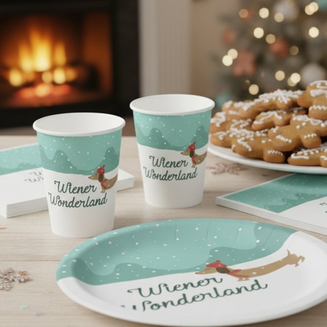Gobelets En Papier Wiener Wonderland Doxie Christmas Party tasses pap (Wiener Wonderland Party Paper Cups)