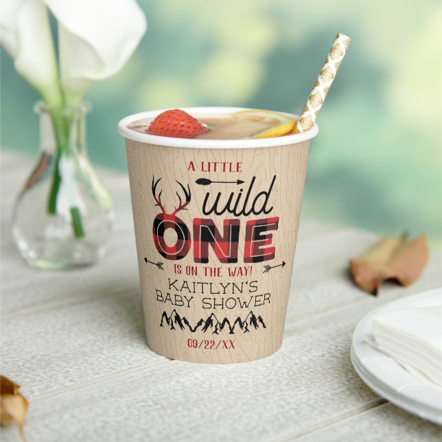 Gobelets En Papier Wild One Boys Rustic Plaid Baby shower de bûcheron (Insitu)