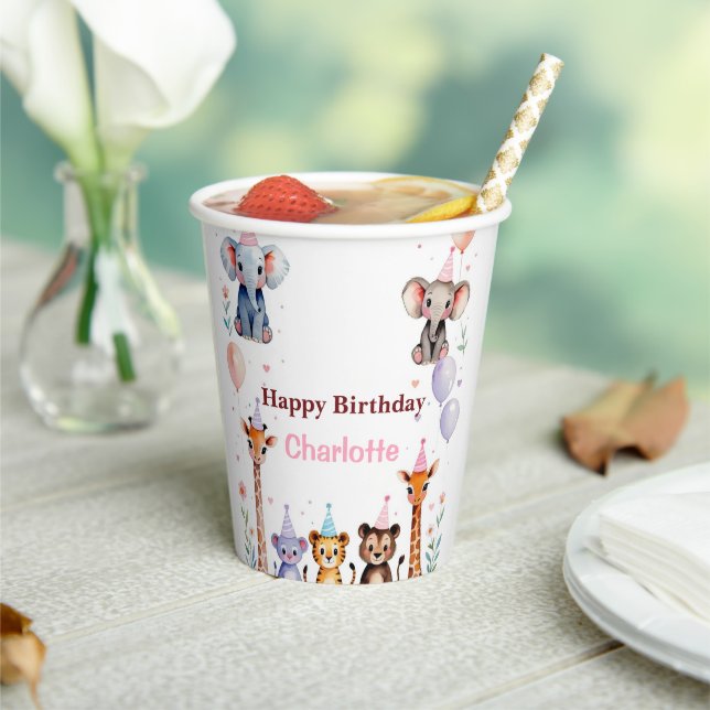 Gobelets En Papier Wild One Cute Animals Balloon girls Birthday (Insitu)