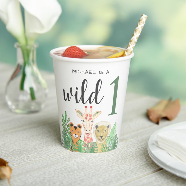 Gobelets En Papier Wild One Jungle Green 1er anniversaire (Insitu)