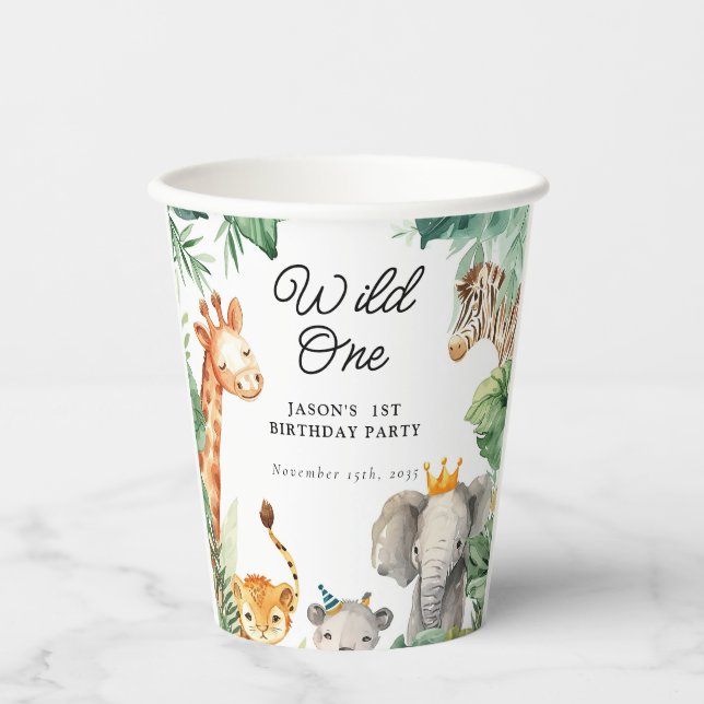 Gobelets En Papier Wild One Jungle Safari Anniversaire (Recto)