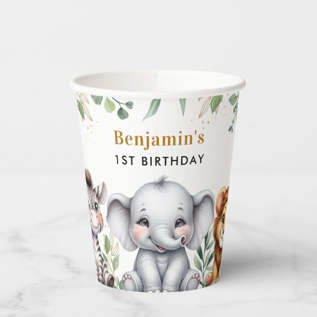 Gobelets En Papier Wild One Safari Jungle Animaux 1er anniversaire (Gauche)