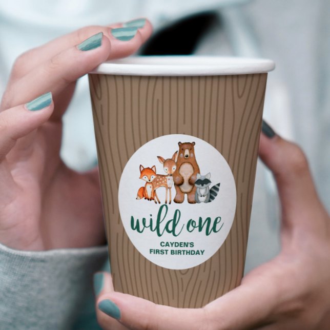 Gobelets En Papier Wild One Woodland Animal Birbtree Premier annivers (Créateur téléchargé)