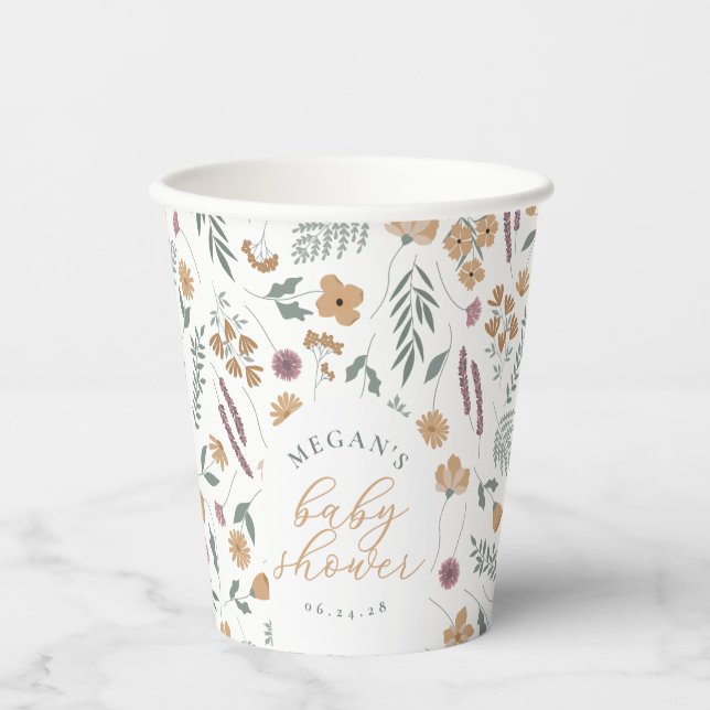 Gobelets En Papier Wildflower Baby Shower Paper Cups - Orange (Recto)